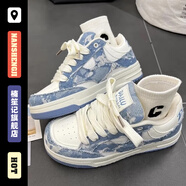 楠笙記鞋子男新款滑板面包鞋小眾國潮牌休閑情侶百搭ins街頭運動(dòng)小白鞋 藍色 38