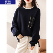 羅蒙（ROMON）  假兩件衛(wèi)衣女秋裝2025年新款歐洲站大i碼寬松時(shí)尚洋氣蕾絲拼接 藏青色 M