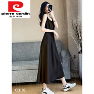 皮爾卡丹（pierre cardin）黑色雪紡吊帶裙連衣裙女春夏中長(zhǎng)款氣質(zhì)顯瘦內(nèi)搭打底長(zhǎng)裙外穿裙子 黑色(吊帶連衣裙) 前側(cè)開叉送系帶 L