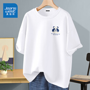 真維斯（Jeanswest）短袖t恤男純棉2025春夏新款青少年半截袖美式高街重磅潮牌打底衫 白色(熊貓先森胸標(biāo)) S (165) (品控嚴(yán)格)