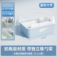 茶花 碗架碗柜碗筷收納盒筷子收納盒廚房多層帶蓋碗筷瀝水架 大號(hào)藍(lán)色帶蓋帶筷子籠和勺子槽】