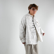 春季提花外套男士2025新款潮牌NE寬松工裝翻領(lǐng)貼袋青年休閑夾克潮 白色 XL