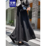 羅蒙黑色半身裙秋冬季裙子女2023新款高腰中長a字針織傘裙長裙到腳踝 黑色 均碼 80-130斤