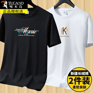 啄木鳥純棉短袖t恤男士裝夏季寬松圓領(lǐng)大碼半袖體恤打底衫衣服黑白色 彩色長(zhǎng)條字母黑色+RK白色 XL