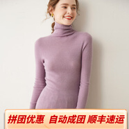 鄂爾草原鄂爾多市產(chǎn)產(chǎn)高領(lǐng)羊絨衫女精紡薄款親膚羊絨毛衣修身針織打底 香芋紫 M