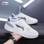 李寧板鞋男鞋2025冬季新款白色鞋子潮流低幫耐磨運動(dòng)小白鞋正品休閑鞋 云霧白/淺灰藍（DIY藍色鞋帶） 39.5 （245mm）