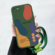 雕殼師 適用蘋果6手機(jī)殼 iPhone6S保護(hù)套5G磨砂防摔手腕掛繩硅膠小羊皮全包小清新簡約網(wǎng)紅創(chuàng)意男女新款 【蒼嶺綠-拼接笑臉】帶手腕掛繩 蘋果6&蘋果6S
