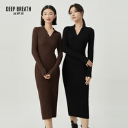 深呼吸DEEP BREATH女裝V型翻領羊毛針織修身洋裝長款連衣裙A500281 焦糖 M (3)