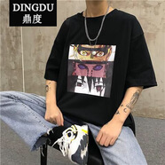夏裝韓系新款動(dòng)漫火影忍者聯(lián)名半袖t恤男短袖衫學(xué)生情侶裝ins上衣 三只眼(黑色) M