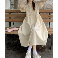 景怡依2025夏季新款少女學(xué)生大碼純棉布寬松連衣裙女孩韓版裙子夏天長(zhǎng)裙 杏色 M