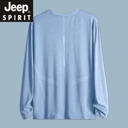 JEEP SPIRIT吉普冰絲長袖t恤男防曬透氣速干夏季薄款衣打底衫休閑上衣男裝冬 湖藍【冰絲 速干 透氣】 XL 【180-185CM】
