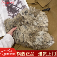 笙格兒白色毛絨真兔毛帽子女秋冬季保暖顯臉小護耳毛線(xiàn)帽皮草針織漁夫帽 琥珀色 均碼