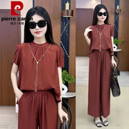 皮爾卡丹（pierre cardin）感時(shí)尚冰絲套裝女短袖上衣2025夏季新款輕薄連體闊腿褲兩件套 紅色套裝(版質(zhì)量高于同行) S 70-90斤