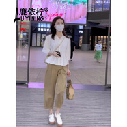 鹿依檸休閑褲女裝套裝2025夏季新款時尚減齡俏皮活潑小個子穿搭一整套 卡其褲子 M （建議95-110斤）