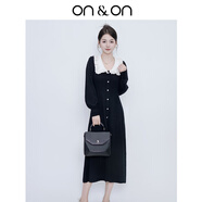 ON & ON/安乃安連衣裙2025春季復(fù)古風(fēng)荷葉翻領(lǐng)收腰修身顯瘦針織茶歇裙 黑色 M