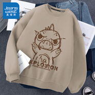 真維斯（Jeanswest）春秋衛(wèi)衣男圓領(lǐng)無帽打底衫青少年重磅棉質(zhì)上衣寬松大碼胖男士長袖 卡其(大爆炸龍) L (建議120斤-140斤左右)
