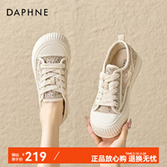 達(dá)芙妮（DAPHNE）板鞋女2024春夏季新款透氣蕾絲網(wǎng)面休閑鞋百搭餅干鞋輕便旅游鞋女 杏色 38