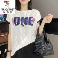 啄木鳥(niǎo)（TUCANO）竹節(jié)棉棉T恤女時(shí)尚字母印花2025夏新款小衫簡(jiǎn)約洋氣短袖上衣 白色字母T恤 3XL 建議140-155斤