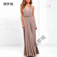 潮夢(mèng)城紅色晚禮服 宴會(huì )禮服 小個(gè)子歐美款性感吊帶多種穿法綁帶連衣裙 卡其色 半裙長(cháng)106cm S