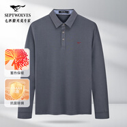 七匹狼（SEPTWOLVES）長(zhǎng)袖t恤2025春季新款小狼標(biāo)商務(wù)休閑莫代爾翻領(lǐng)中青年凈色體恤 002(黑灰) 3XL /185/100A