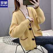 羅蒙（ROMON）2025新款秋冬針織開衫毛衣女寬松韓版加厚洋氣淑女外套百搭顯瘦 黃色 S 80-90斤