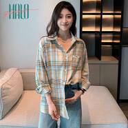 Halo Queen長袖格子襯衫春秋小眾設(shè)計格子外套女薄款外搭H13KC2381