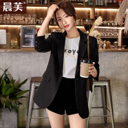 晨芙休閑西裝外套女春秋時尚設(shè)計感小眾氣質(zhì)后開叉流行小個子西服上衣 (常規(guī))650黑色外套 S 建議90-100斤