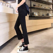 BJORN MOAN夏季薄款復古淺藍破洞牛仔褲女小個(gè)子韓國顯瘦九分小腳褲潮 毛邊-八分 常規 建議94-105斤 M