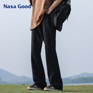 NASA GOOD牛仔褲男四季休閑寬松高街直筒潮牌美式彎刀微喇長(cháng)褲子 藍XL