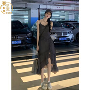 蔓草寇法式粉色v領(lǐng)開叉碎花雪紡吊帶連衣裙女夏不規(guī)則無袖背心裙子長(zhǎng)裙 灰色灰色[穿搭/溫柔風(fēng)/顯瘦/辣 S(85-95)