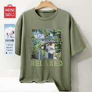 名創(chuàng  )優(yōu)品（MINISO）純棉t恤男夏季戶(hù)外籃球運動(dòng)透氣短袖上衣學(xué)生潮牌個(gè)性印花打底衫 棕櫚綠(夏日出游) 3XL (體重180-205斤左右)