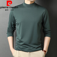皮爾卡丹（pierre cardin）桑蠶絲長袖T恤男半高領(lǐng)打底衫春秋季中領(lǐng)莫代爾休閑內(nèi)搭秋衣體恤 綠色 (中領(lǐng)款) M 170