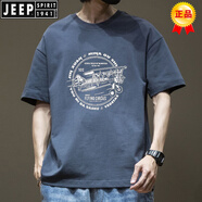 JEEP SPIRIT潮流純棉短袖T恤男夏季2025新款美式寬松半袖上衣ins潮牌港風體恤 43#藍色-385【純棉】男短袖 【建議140-170斤】 XL