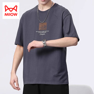 貓人（MiiOW）短袖T恤男2025夏季薄款潮流百搭休閑體恤純棉打底衫潮牌男裝 深灰色 2XL