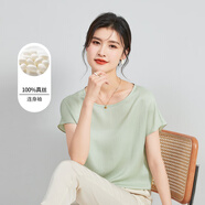 金菊【100%真絲泡泡縐】2025夏季新款圓領(lǐng)連肩短袖百搭桑蠶絲T恤女裝