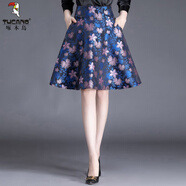 啄木鳥(niǎo)碎花裙子高腰a字裙半身裙女2025春夏秋冬季新款提花松緊短裙蓬蓬 藍花955# (松緊腰帶安全褲) L 建議95-115斤