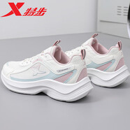 特步女鞋運動鞋子女夏夏季老爹鞋休閑鞋耐磨增高女士網(wǎng)面跑鞋減震鞋 帆白/雪霧綠/淺粉色 37