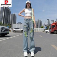 初徑【耐磨耐穿】復古破洞牛仔褲女夏季新款高腰直筒小個(gè)子寬松設計感 【5531】藍色-長(cháng)褲 25 【1尺8】建議70-80斤