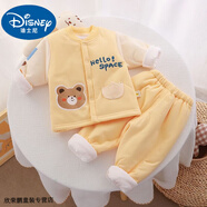 迪士尼寶寶寶寶套裝嬰幼兒衣服加棉秋冬棉衣套裝分體式衣服純棉內(nèi)衣可開(kāi)檔衣 寶寶加棉套裝(黃色小熊) 90
