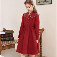 Radinka 2025春秋新款兒童禮服女童生日公主裙花童婚禮鋼琴連衣裙JWX 胭脂紅 春秋款 160 cm
