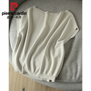 皮爾卡丹（pierre cardin）冰絲短袖T恤2025春夏新款洋氣蝙蝠袖寬松顯瘦遮肉套頭薄款針織衫 2024米杏2025 均碼