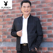 花花公子中年男裝爸爸春裝薄款休閑夾克春秋款外套中老年男士40-50歲上衣 黑藍(lán)格子【棒球領(lǐng)】春秋夾克 3XL 190/【160-180斤】