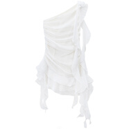 奈久留美新款法式氣質(zhì)顯瘦吊帶連衣裙女夏季白色收腰小眾設計感雪紡短裙子 白色 S