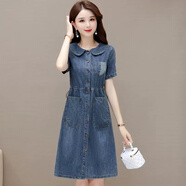 艾妃琳【1001人收藏】牛仔連衣裙女2025新款夏季韓版寬松大碼氣質(zhì)休閑收 藍灰色 S 100斤內