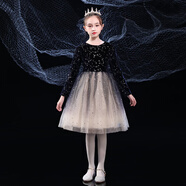 伊頓德魯六一兒童演出服大合唱團(tuán)男女童舞蹈中小學(xué)生合唱朗誦禮服表演服裝 藍(lán)色星星韓國絨女款長袖套裝 按 130 cm