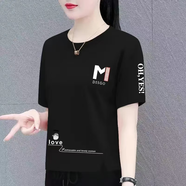 喜亮顏純棉短袖t恤女2025夏季寬松半袖體恤衫韓版百搭印花上衣打底衫女 黑色【龍貓】 XL 建議110-120斤