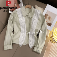 皮爾卡丹（pierre cardin）2025年春季新款百搭時(shí)尚翻領(lǐng)休閑風(fēng)短外套帶蕾絲繡花披肩牛仔外套 豆綠色【帶披肩】 XL 【建議 115-125斤】