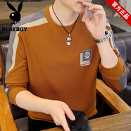 花花公子（PLAYBOY）品牌純色棉長袖t恤男裝春秋季衛(wèi)衣新款圓領(lǐng)青年上衣服加大碼寬松 606桔色 XL 建議穿125-140斤