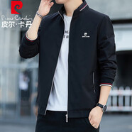 皮爾卡丹（pierre cardin）夾克男秋季外套商務(wù)休閑上衣立領(lǐng)長袖茄克衫 黑色 3XL