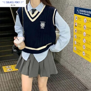 壹源港學(xué)院風(fēng)v領(lǐng)針織衫女春夏新款設計感小眾毛衣馬甲背心寬松外搭上衣 藏青  M [建議95斤-105斤]